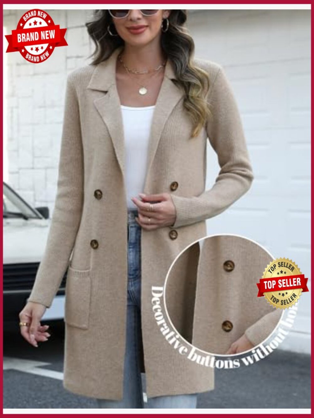 Open Front Long Cardigan Sweater Knit Coatigan Jacket with Pockets - Picture 4 of 6